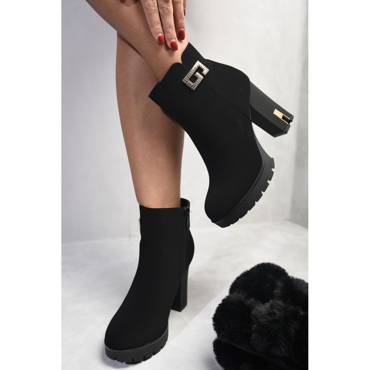 Diamante top ankle boots