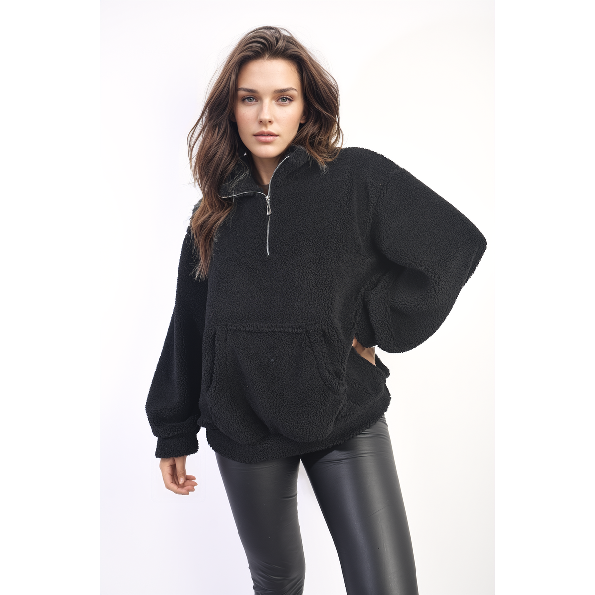 Zip Fleece Jacket with Front Pouch Pocket Go Wholesale