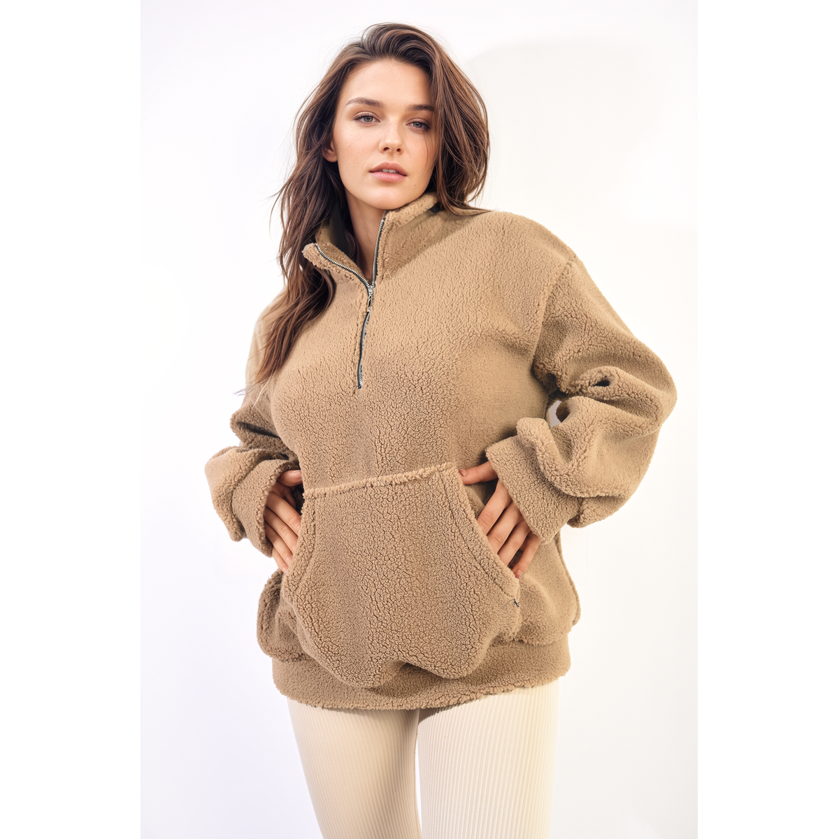 Zip Fleece Jacket with Front Pouch Pocket Go Wholesale