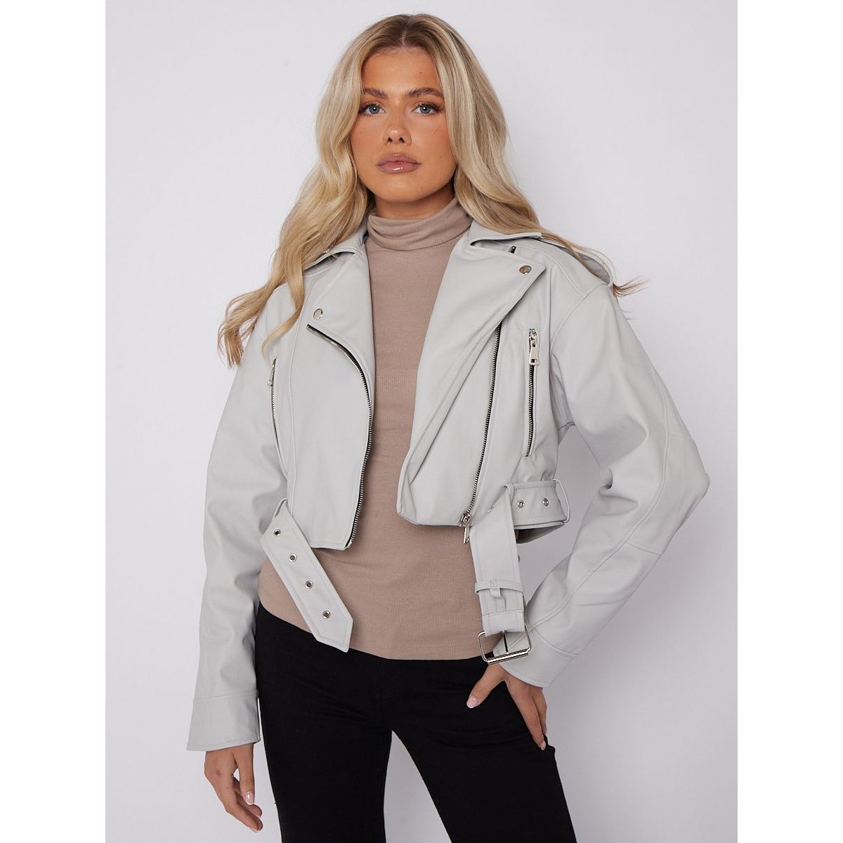 Cropped biker jacket store uk