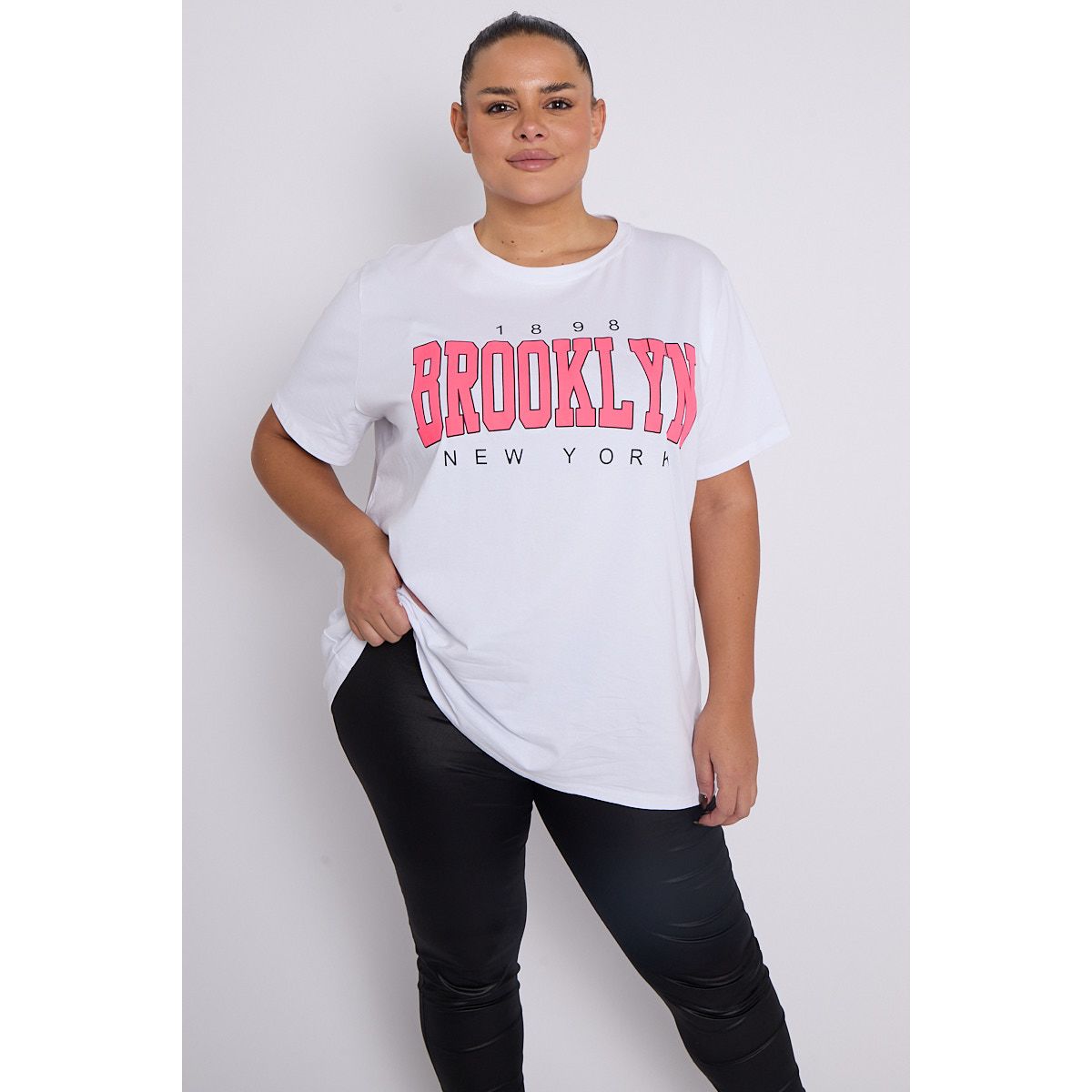 Plus Size White 1898 Brooklyn New York Slogan Short Sleeve T Shirt