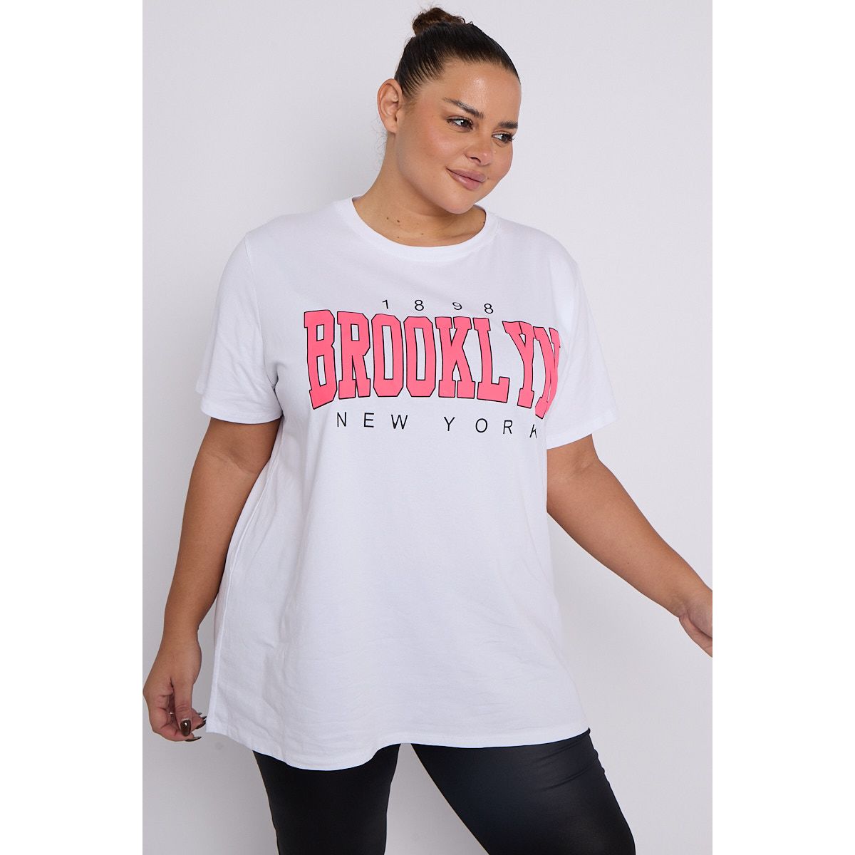 Plus Size White 1898 Brooklyn New York Slogan Short Sleeve T Shirt