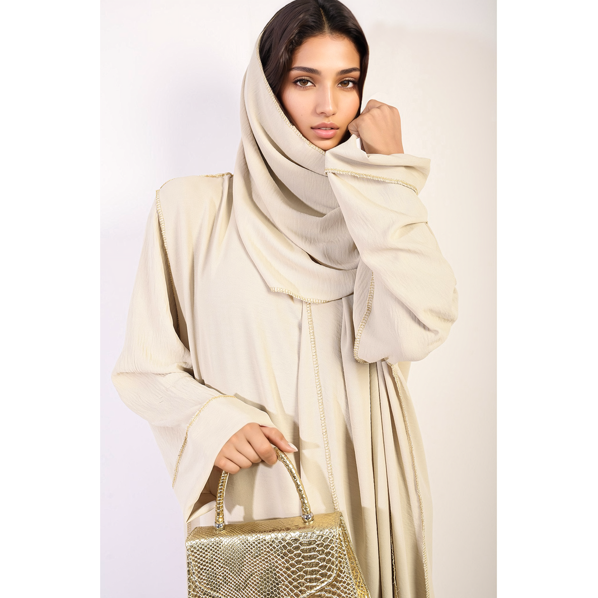 Sleeve Closed Abaya Maxi Dress With Embellished Piping Go Wholesale