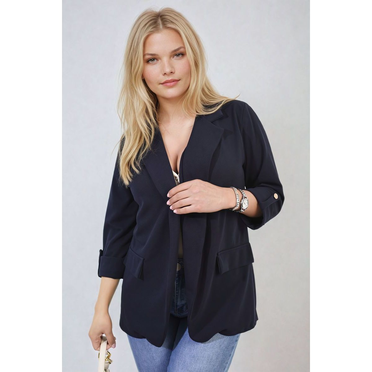Open Front Blazer Jacket with Front Pockets Go Wholesale
