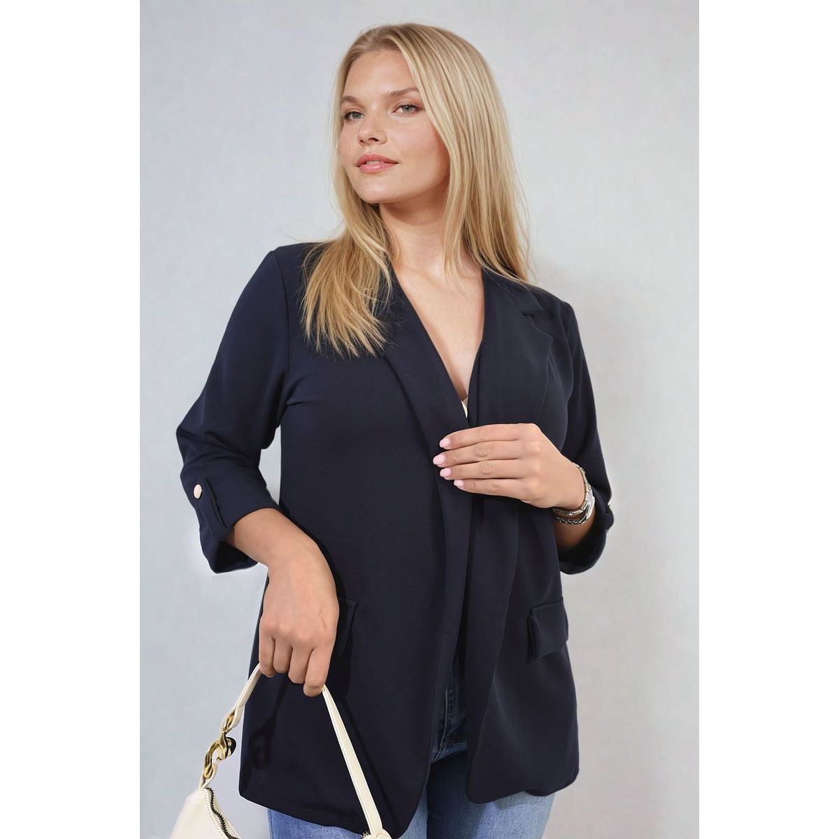 Open Front Blazer Jacket with Front Pockets Go Wholesale
