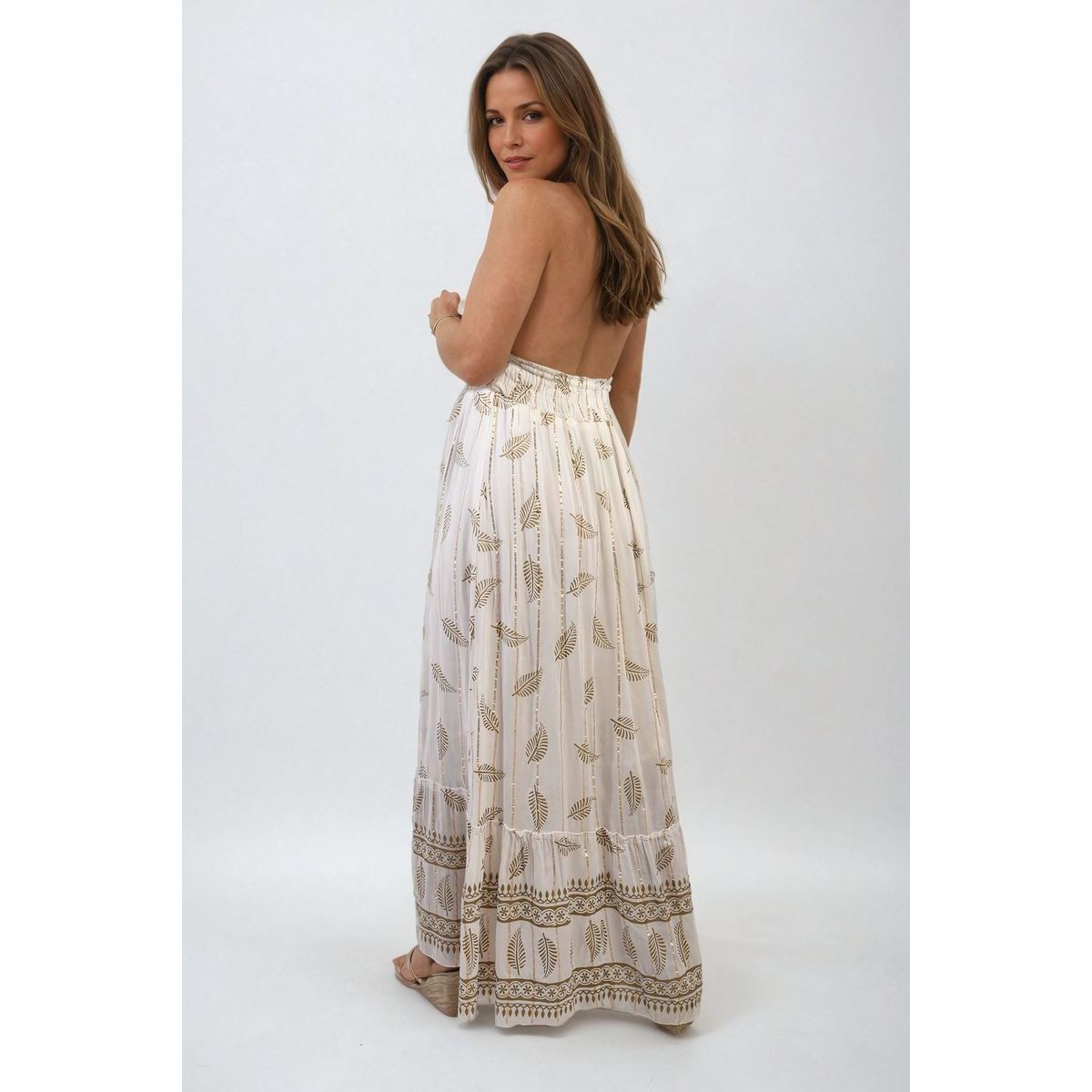 Leaf Print Spaghetti Strap Maxi Dress Go Wholesale