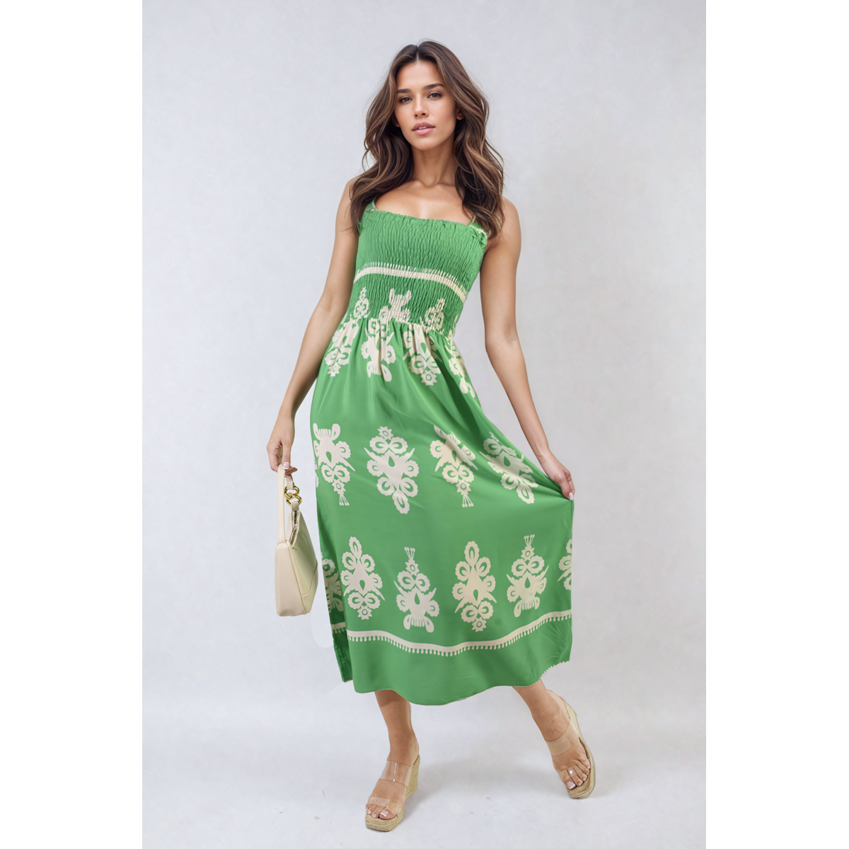 Sleeveless Flowy Tribal Print Summer Maxi Dress Go Wholesale