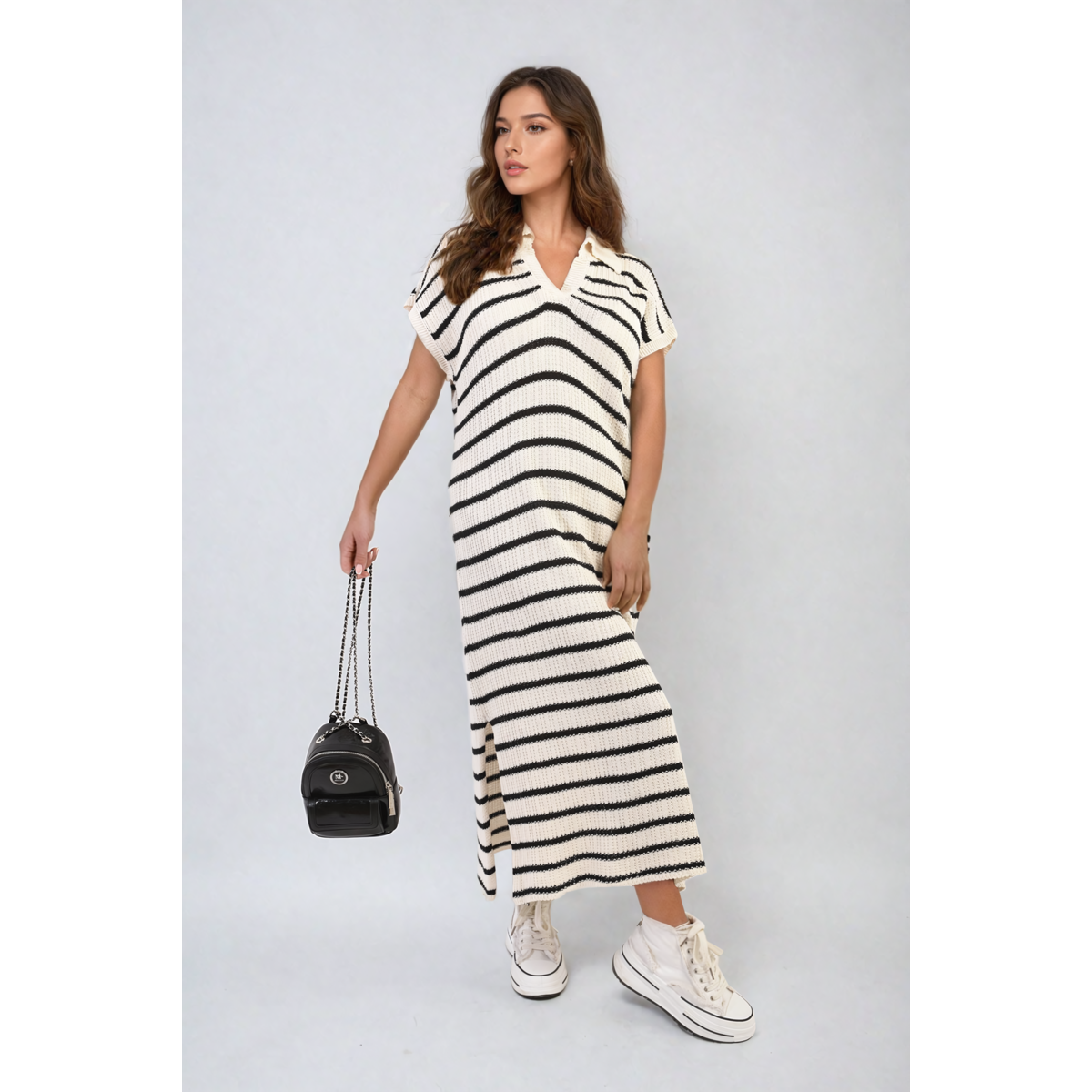Knitted V Neck Midi Dress | Go Wholesale