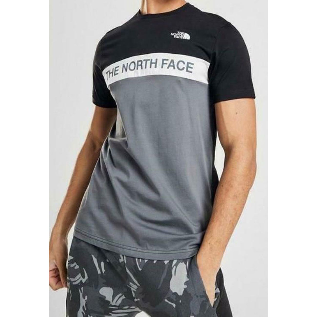 Black Colour Block North Face T Shirt Go Wholesale