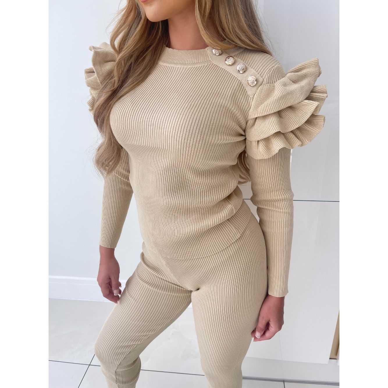 Frill button sales lounge set