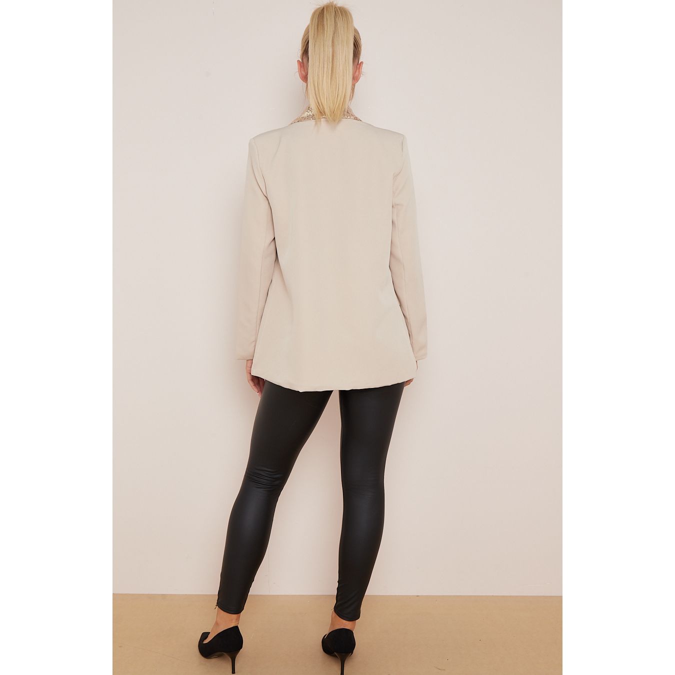 Black Sequin Lapel Blazer Go Wholesale