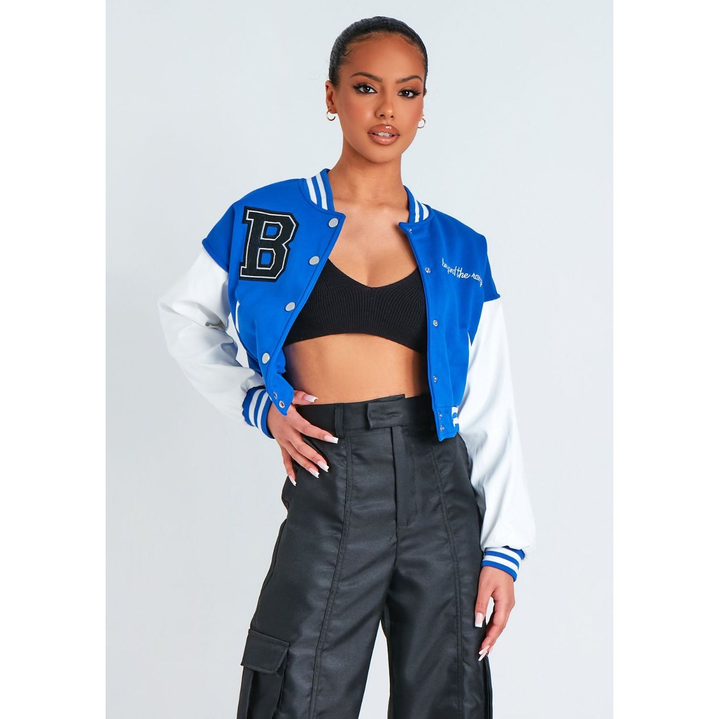 Contrast sleeve varsity jacket sales