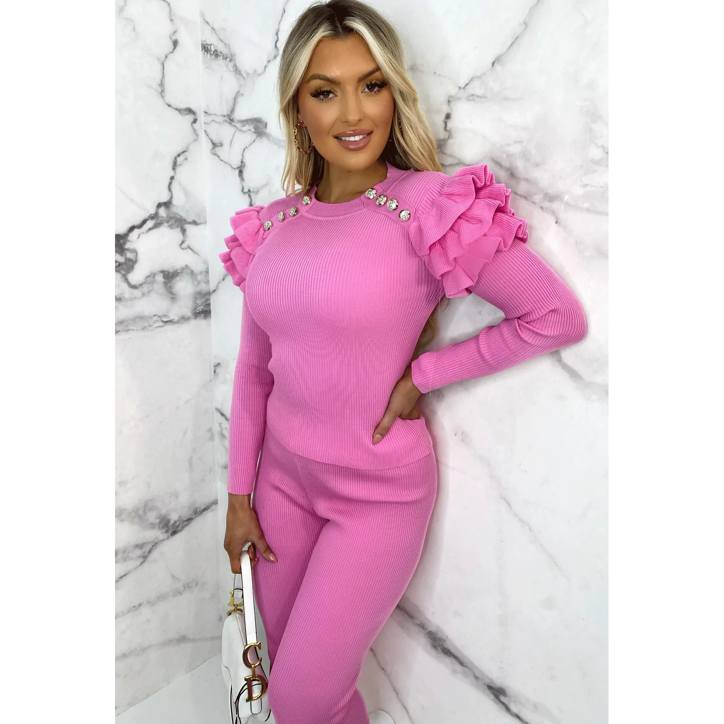 Frill button lounge set sales