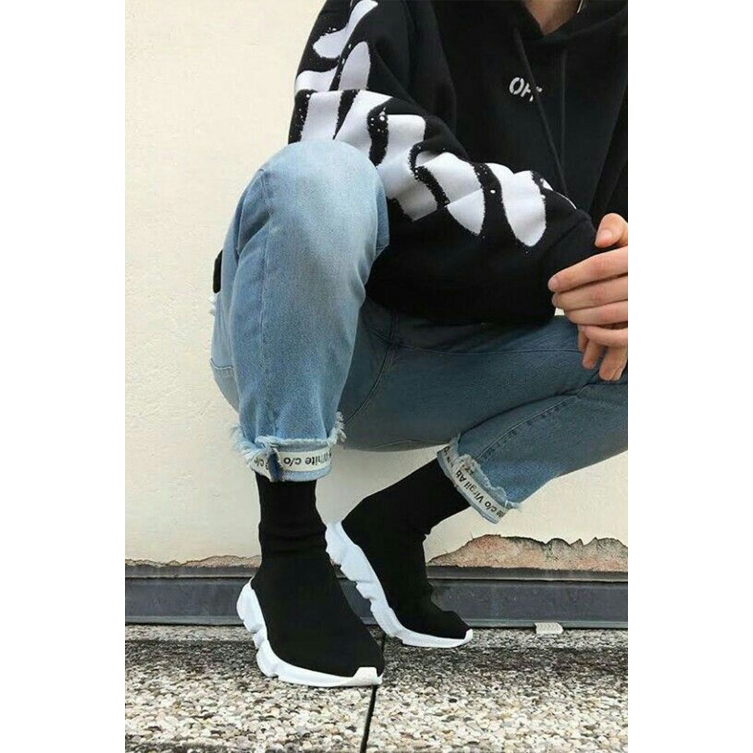 Black Chunky Runner Sock Trainers Go Wholesale