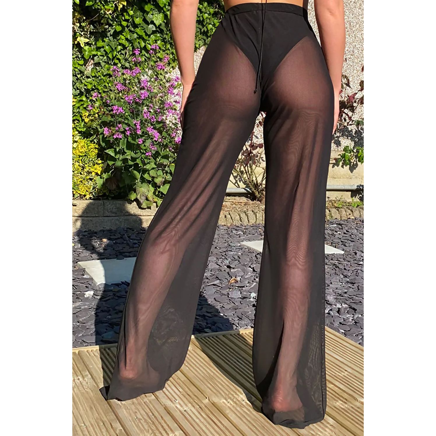 Black mesh wide top leg trousers