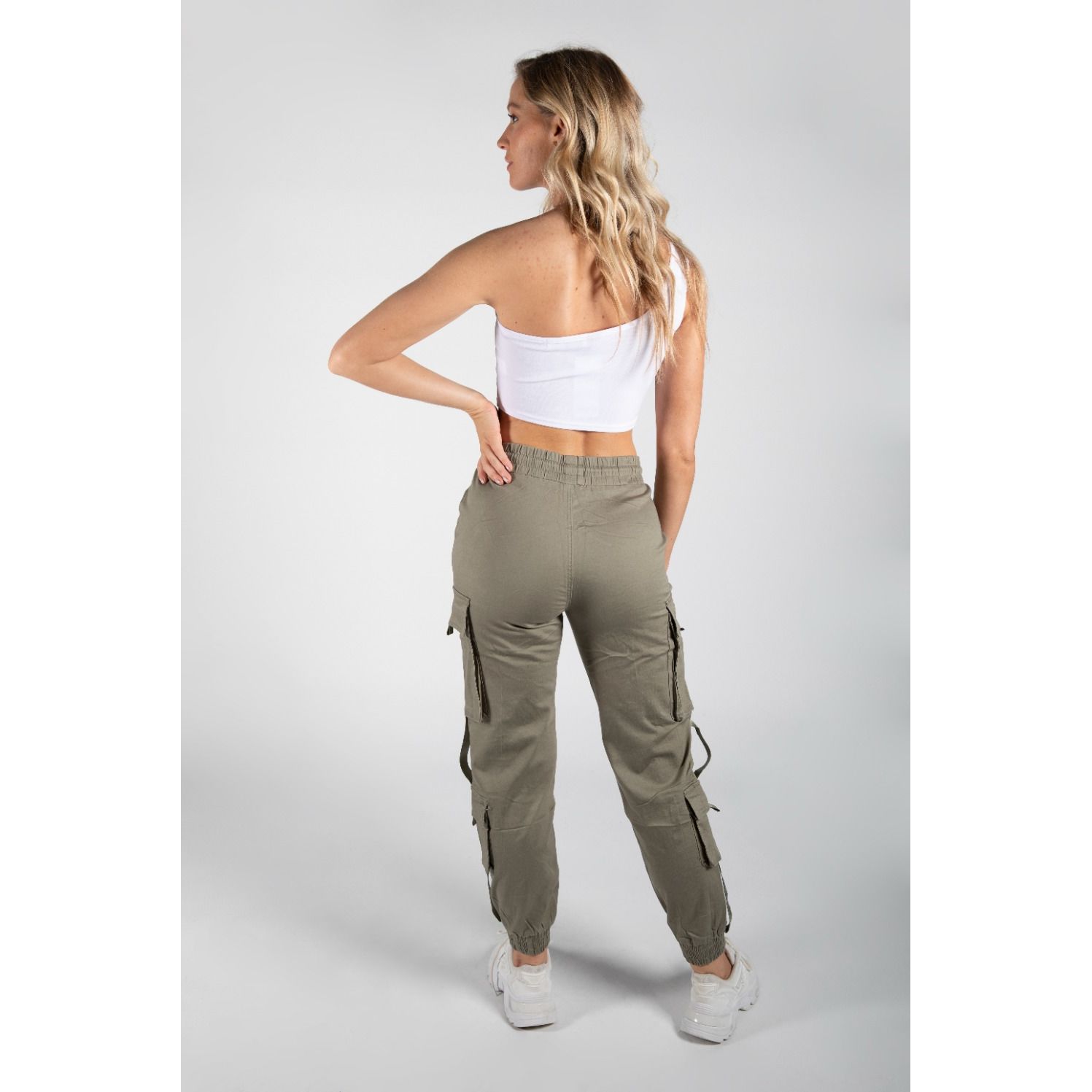 Khaki Drawstring Fitted Cargo Trousers