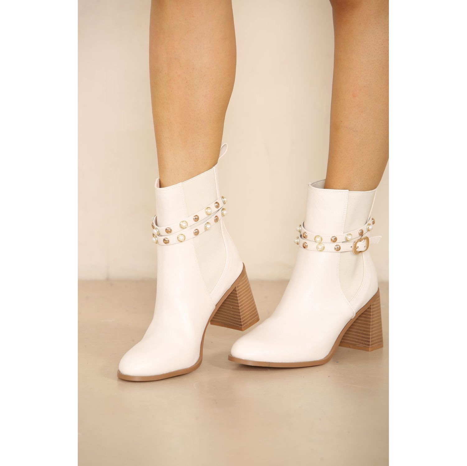 Booties with pearl heel deals