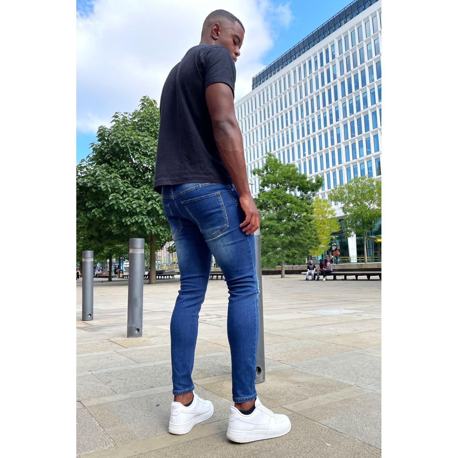 Blue super sales ripped jeans