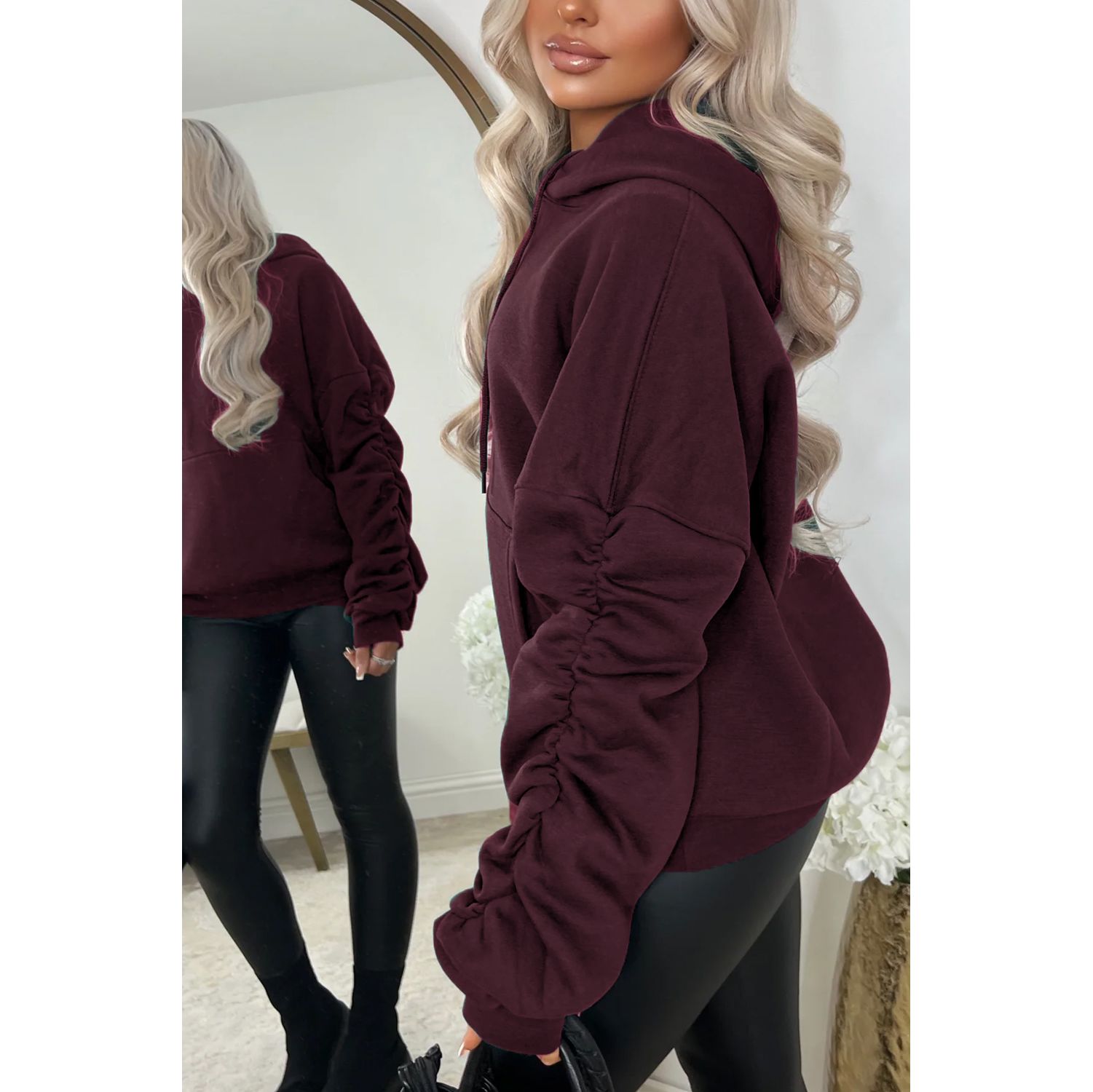 Oversized ruched online sleeve hoodie