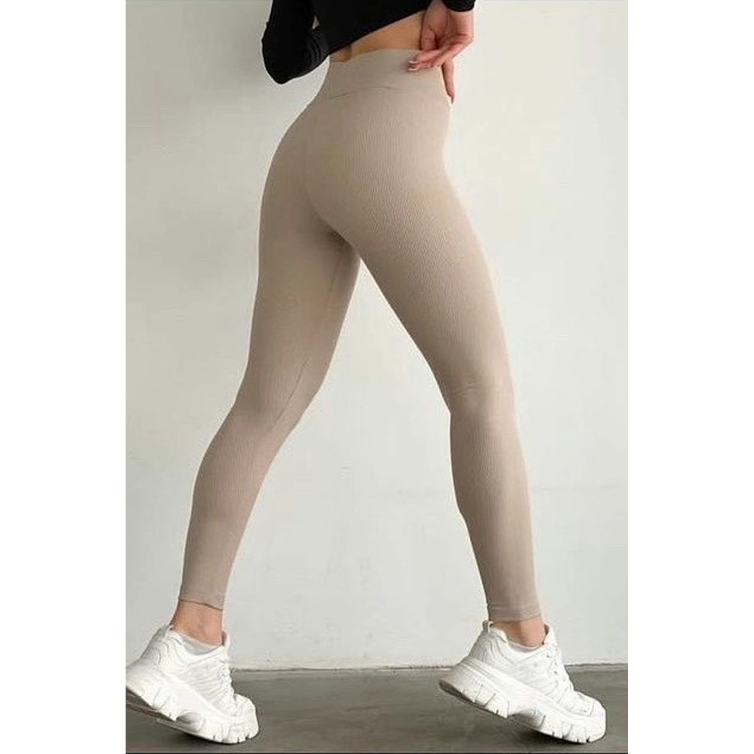 Beige Ribbed Fleece Lined Leggings