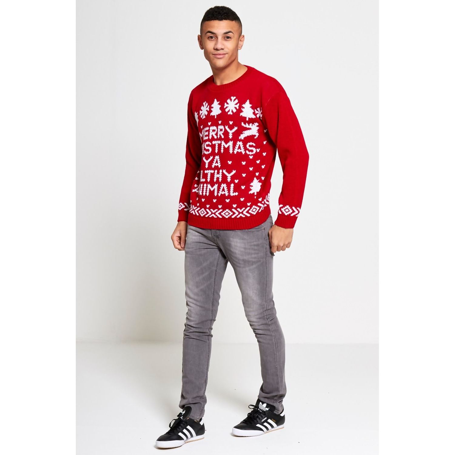Red Mens Merry Christmas Filthy Animal Christmas Jumper Go Wholesale