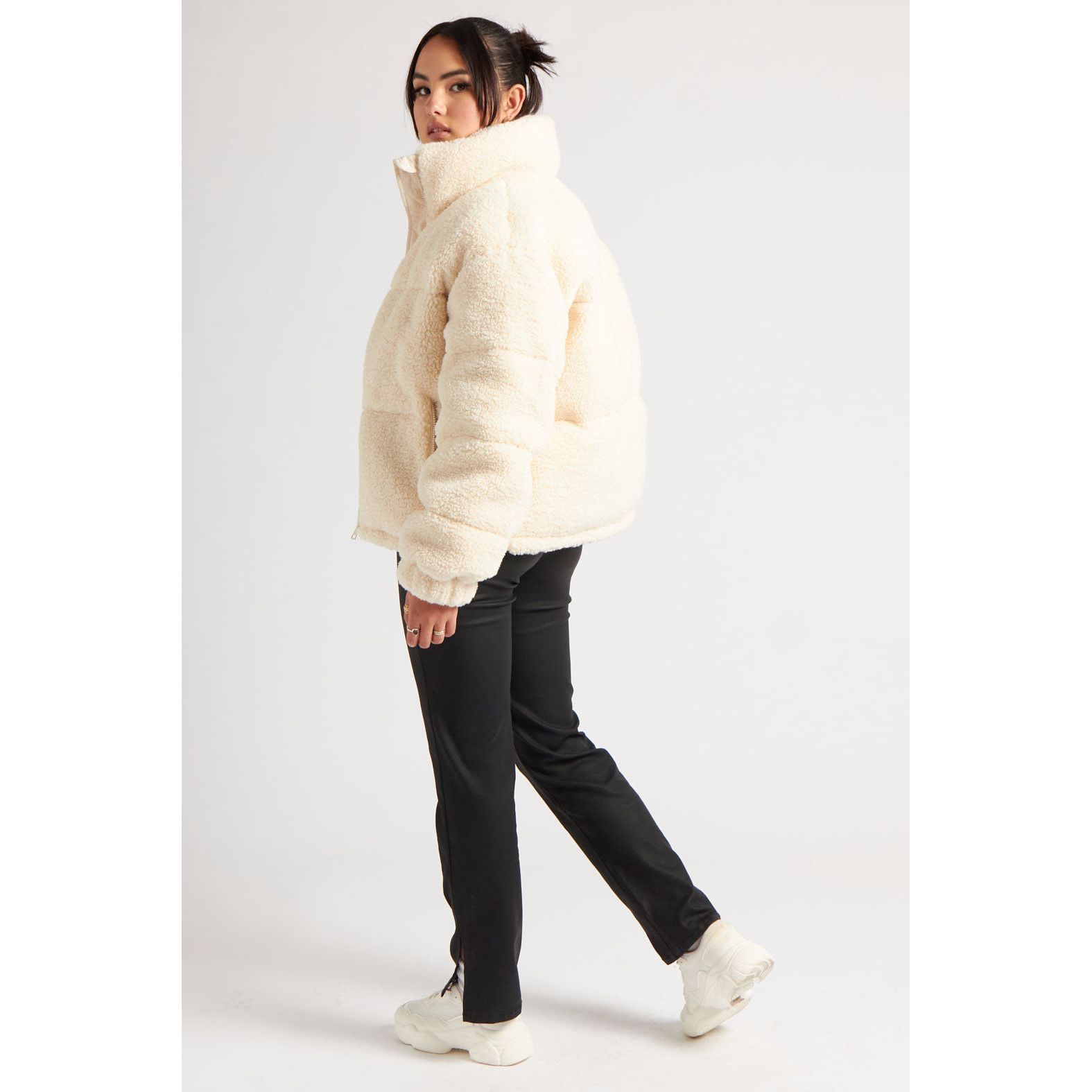 Cream borg faux fur hoodie outlet