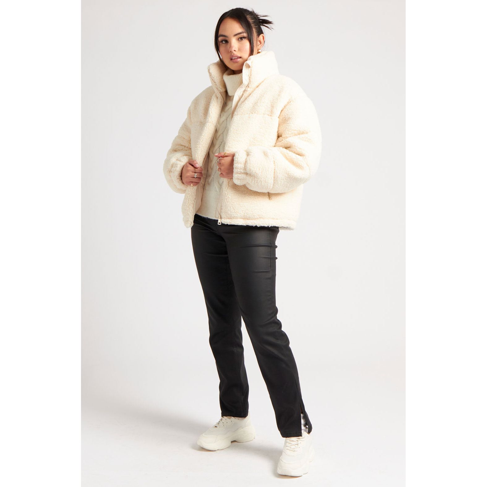 Cream Teddy Borg Short Coat Go Wholesale