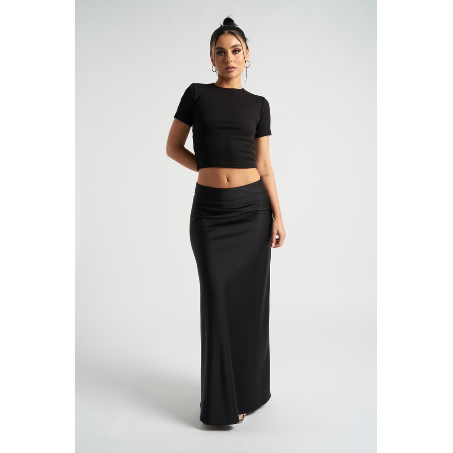 Black Satin Bias Cut Maxi Skirt | Go Wholesale