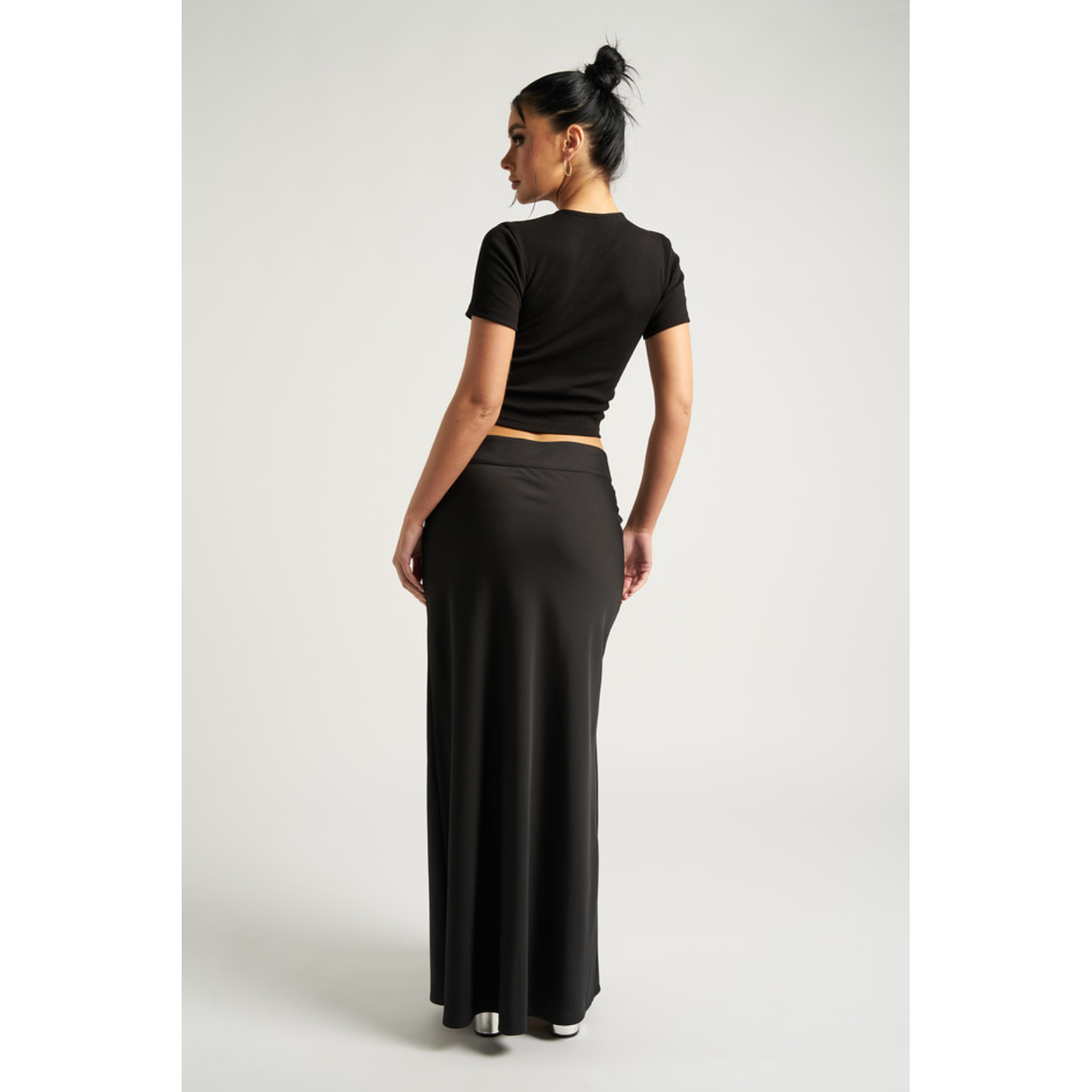 Black Satin Bias Cut Maxi Skirt Go Wholesale