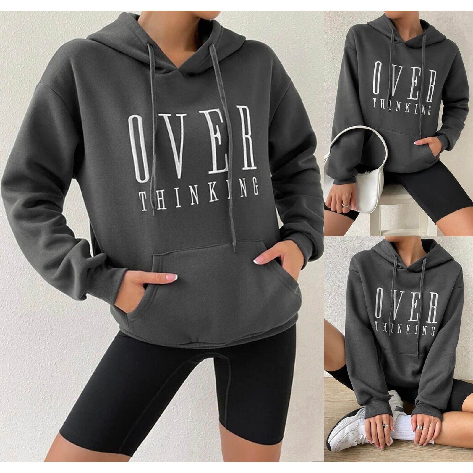 CHARCOAL OVER THINKING PRINT PULLOVER HOODIE Go Wholesale