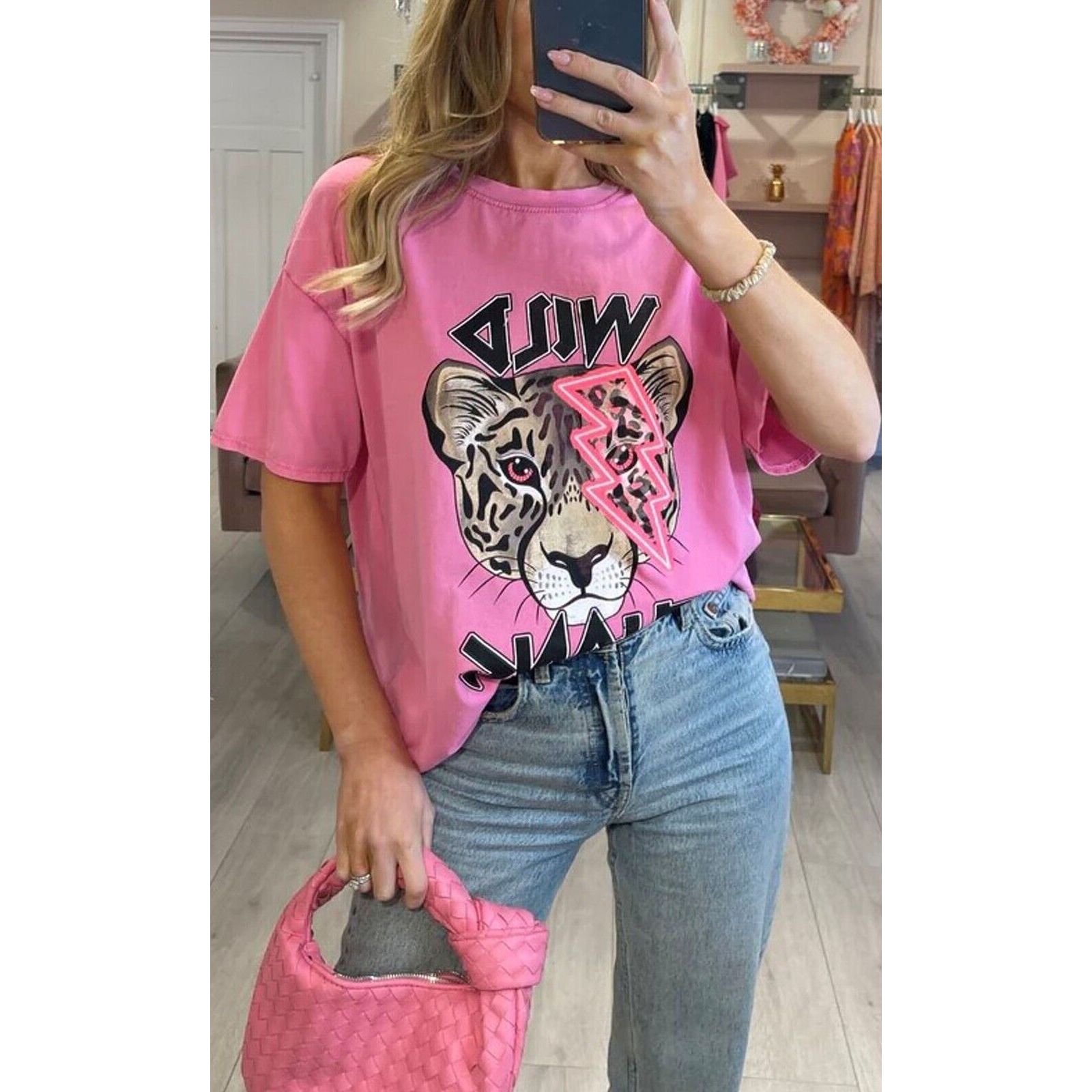 Slange tilskuer Atlantic CERISE WILD THANG TIGER SLOGAN OVERSIZED T-SHIRT | Go Wholesale