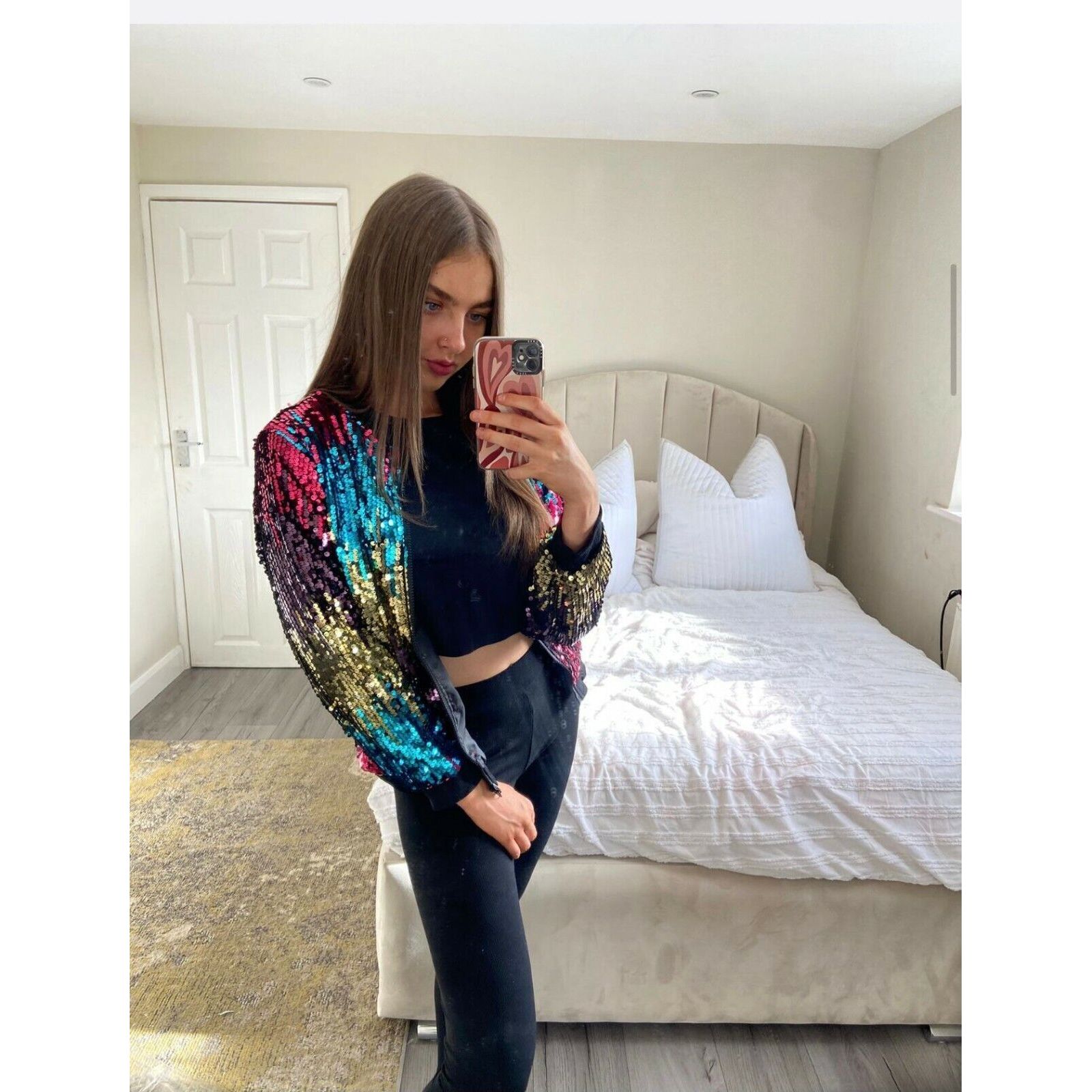 Glitter sequin bomber jacket best sale