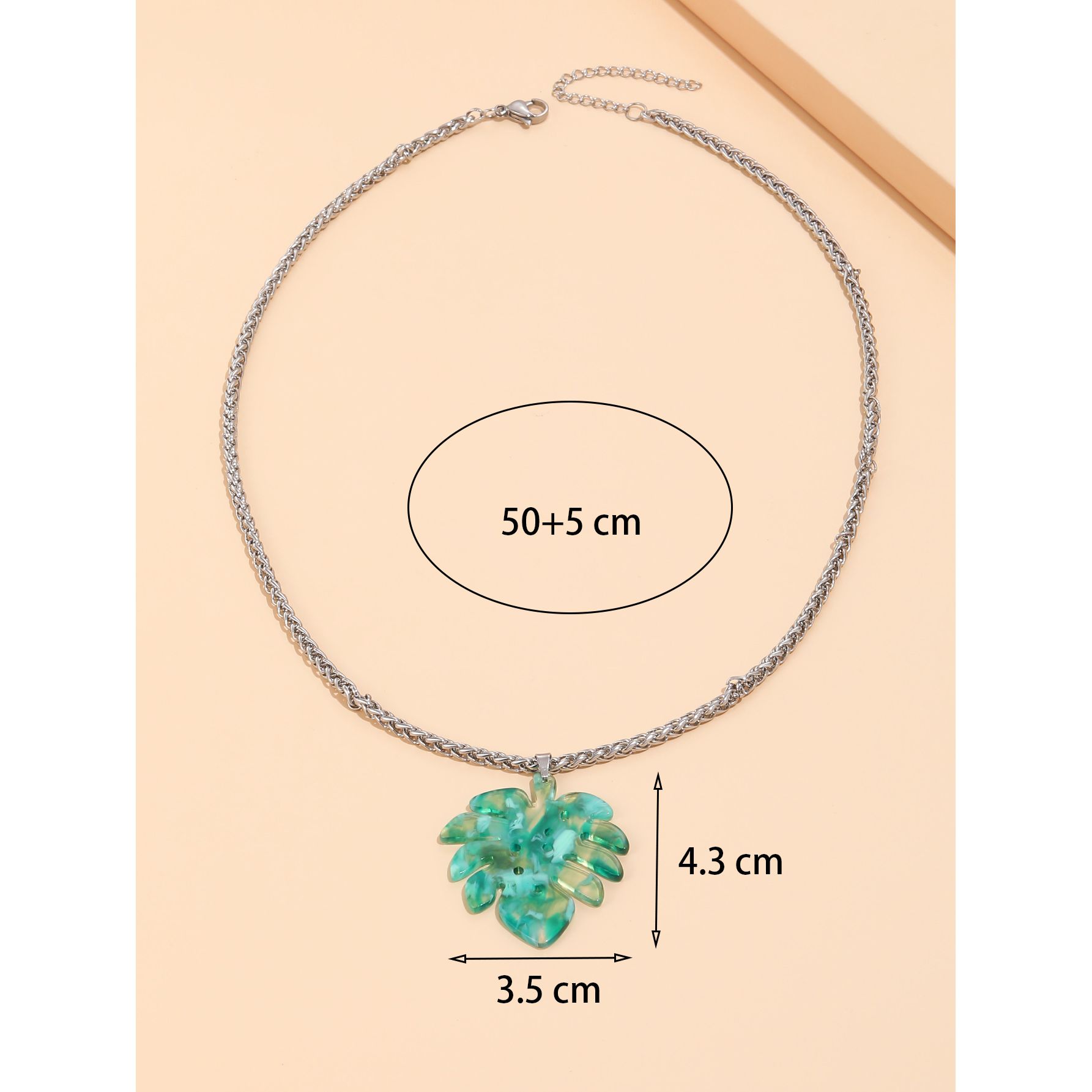 Stainless Steel Chain Green Leaf Keel Acrylic Pendant Necklace Go