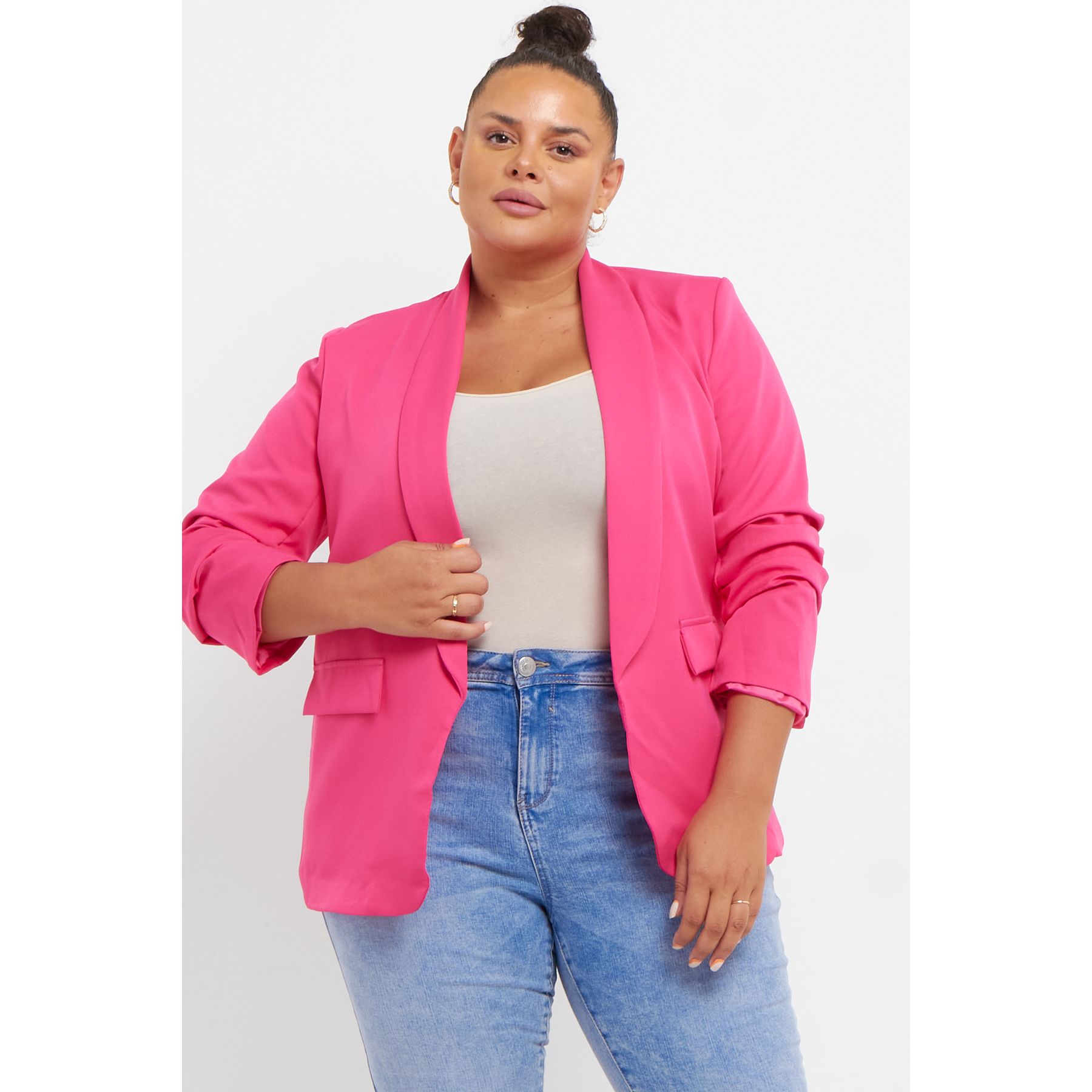 Plus size best sale pink blazer