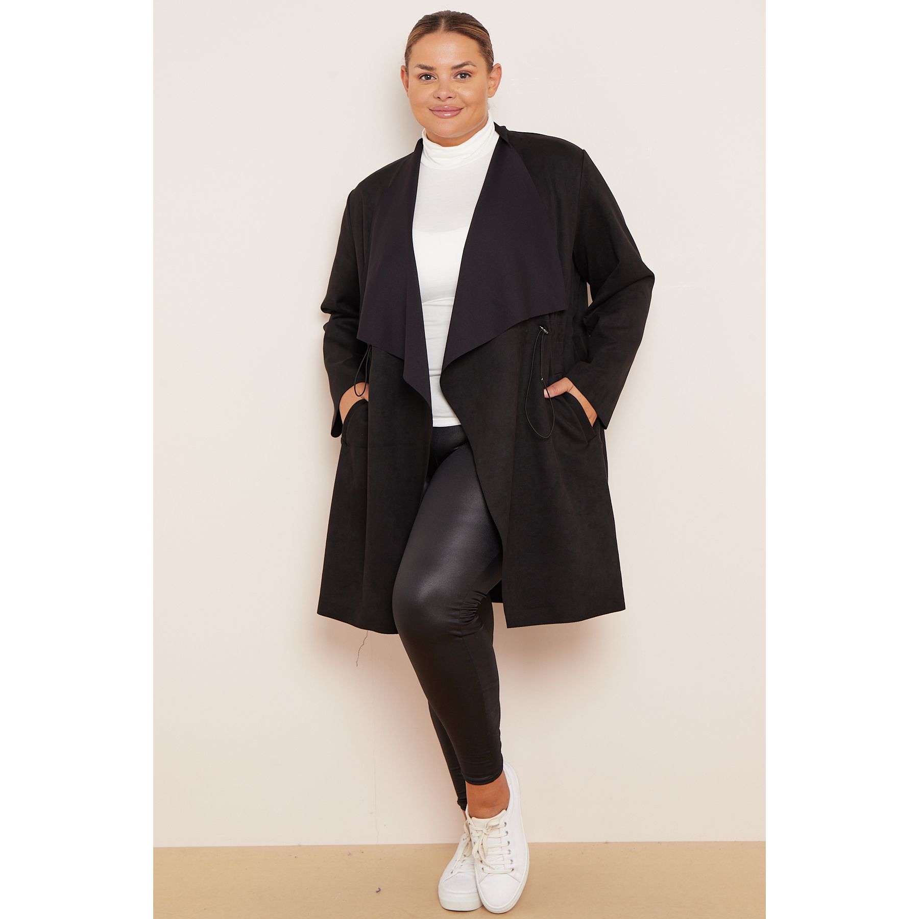 Plus size black best sale waterfall coat