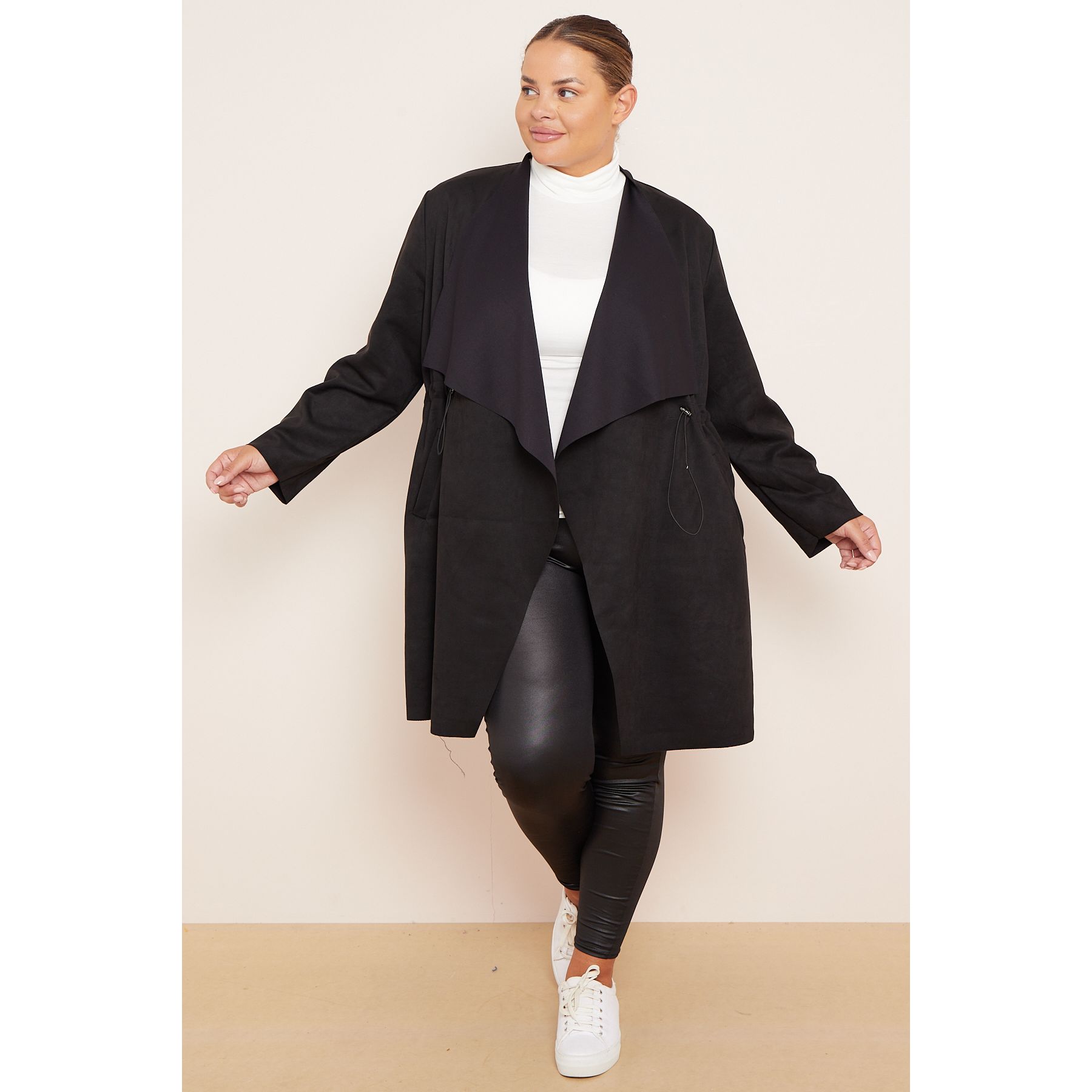 Plus size cheap black waterfall coat