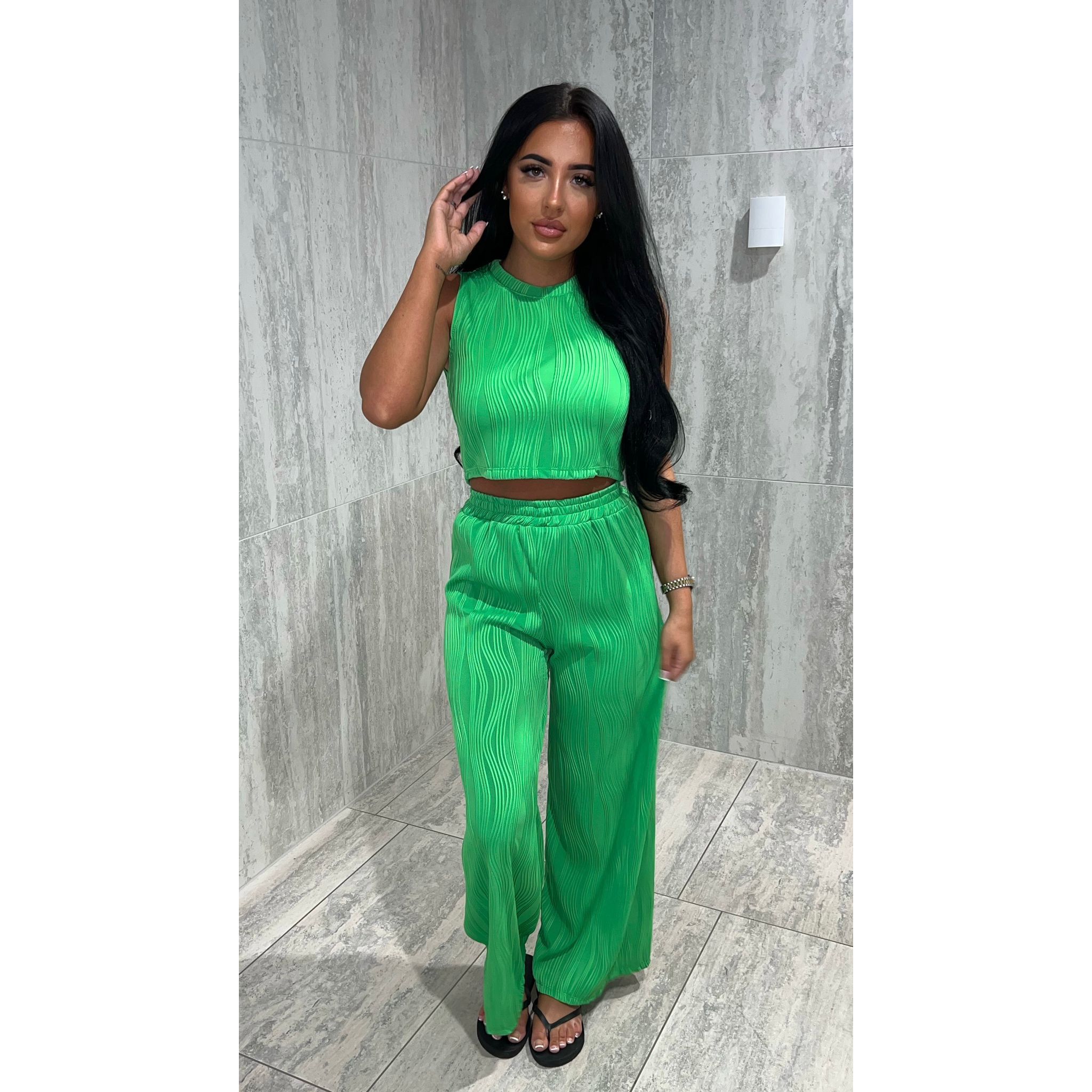 green structured loungewear set Go Wholesale