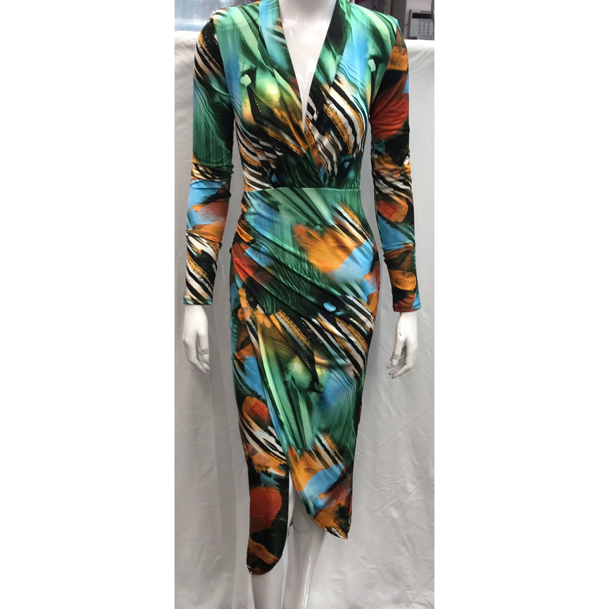Long sleeve wrap midi dress | Go Wholesale