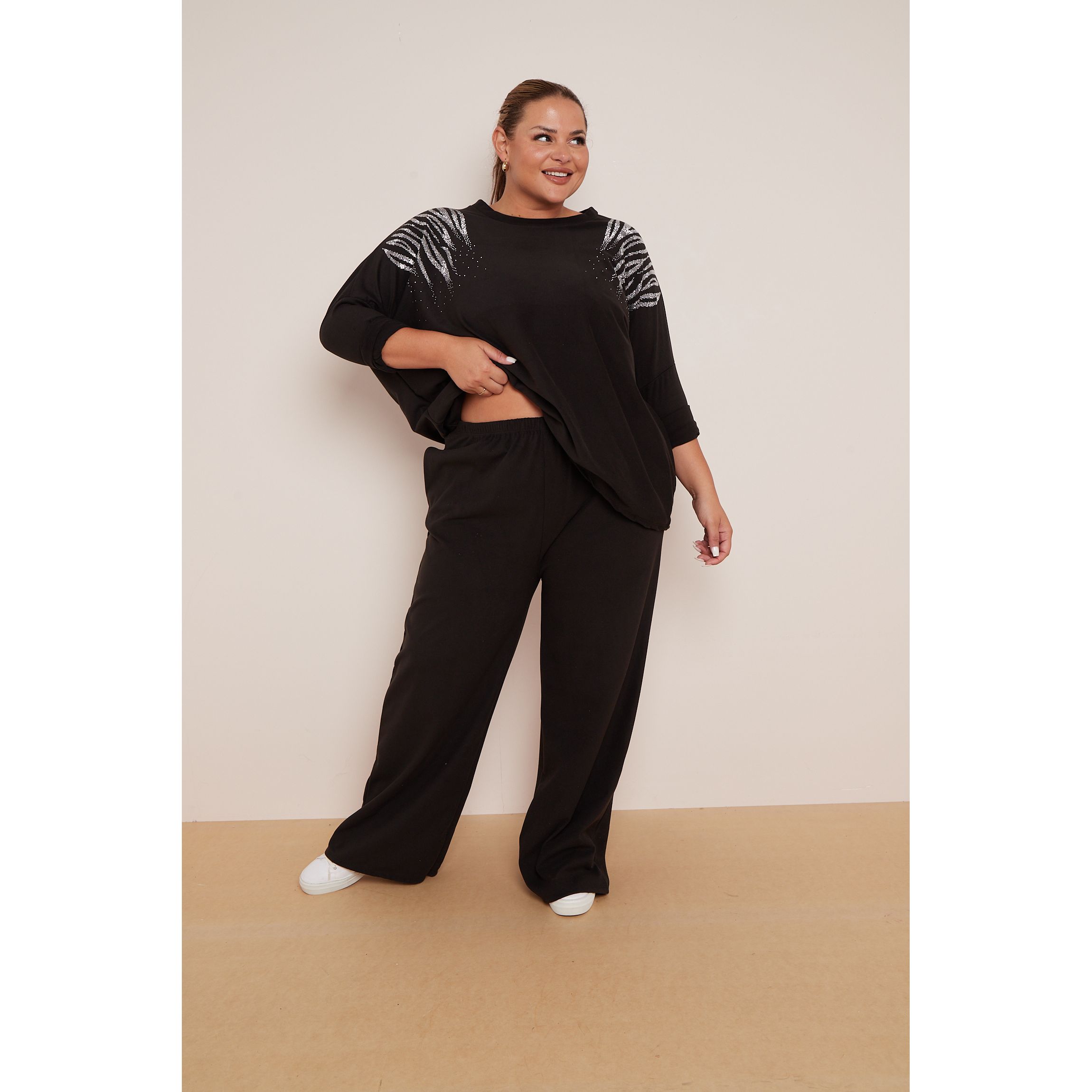 Plus Size Black Sequin Embellished 2 Piece Co Ord Lounge Set x 5