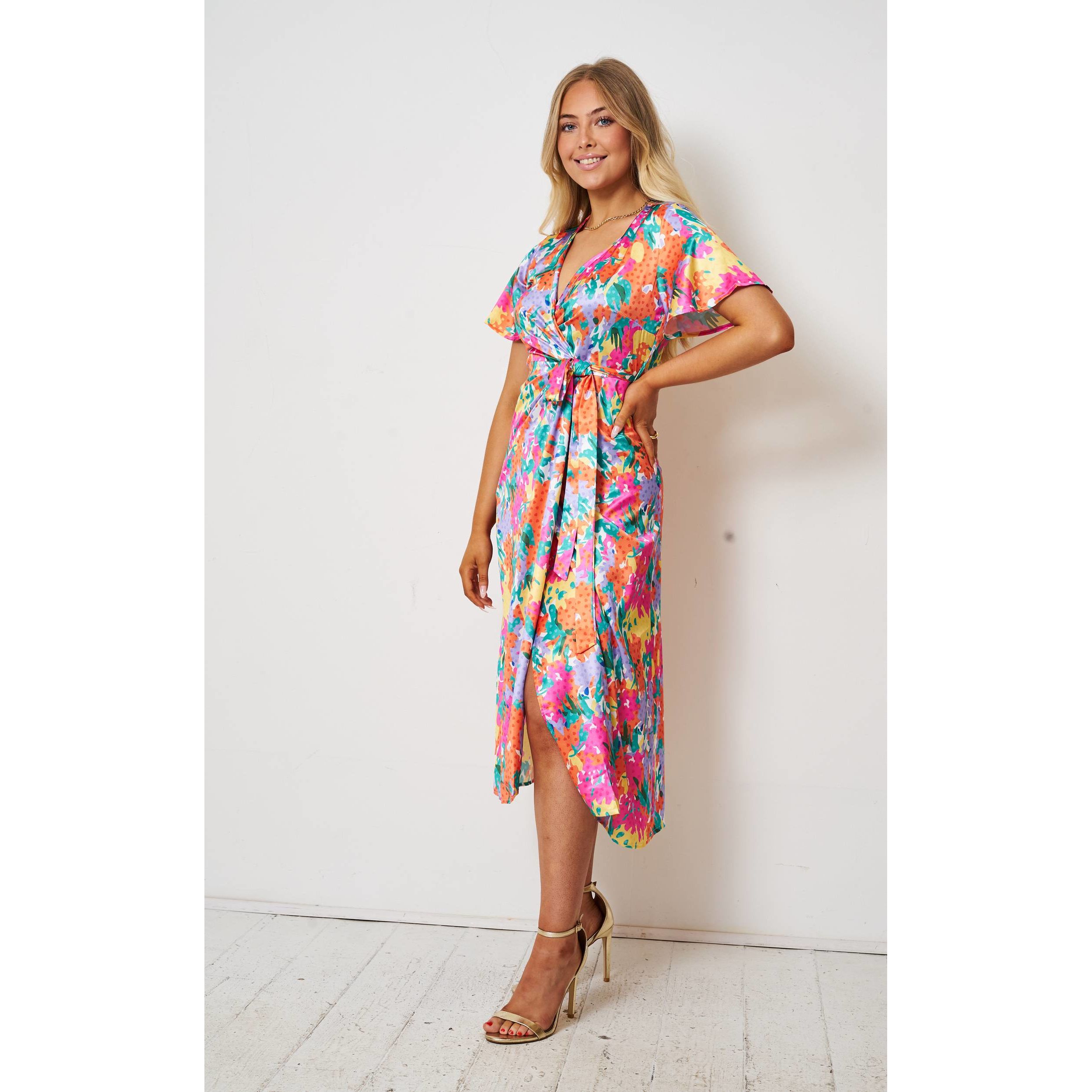 jazz form svale Multicoloured Heart Floral Print Midi Wrap Dress | Go Wholesale