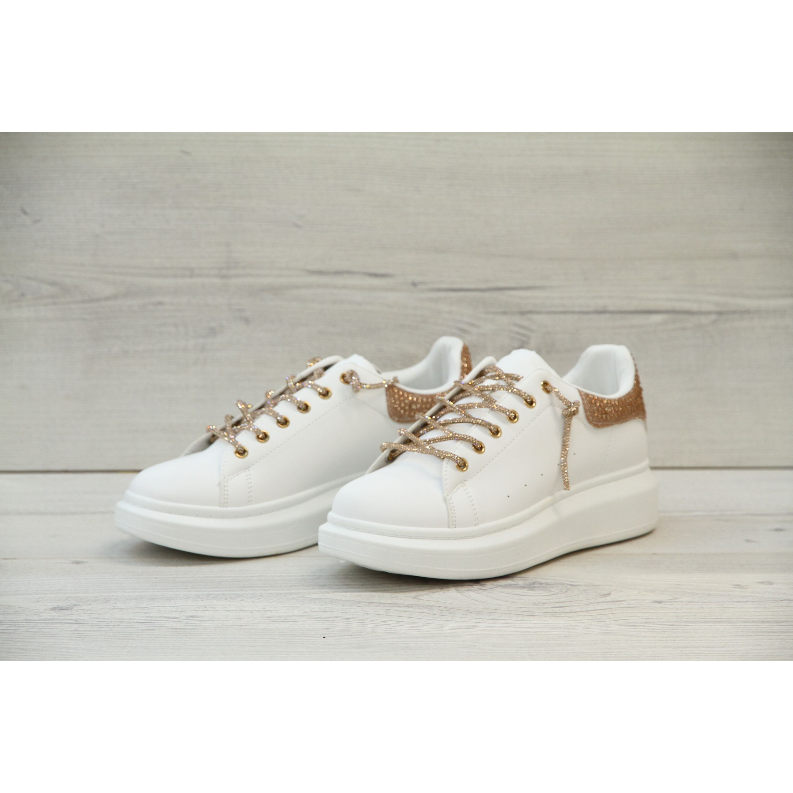 2373 Womens Glitter Sparkling Lace Up Platform Sneakers WHITE CHAMPAGNE Go Wholesale