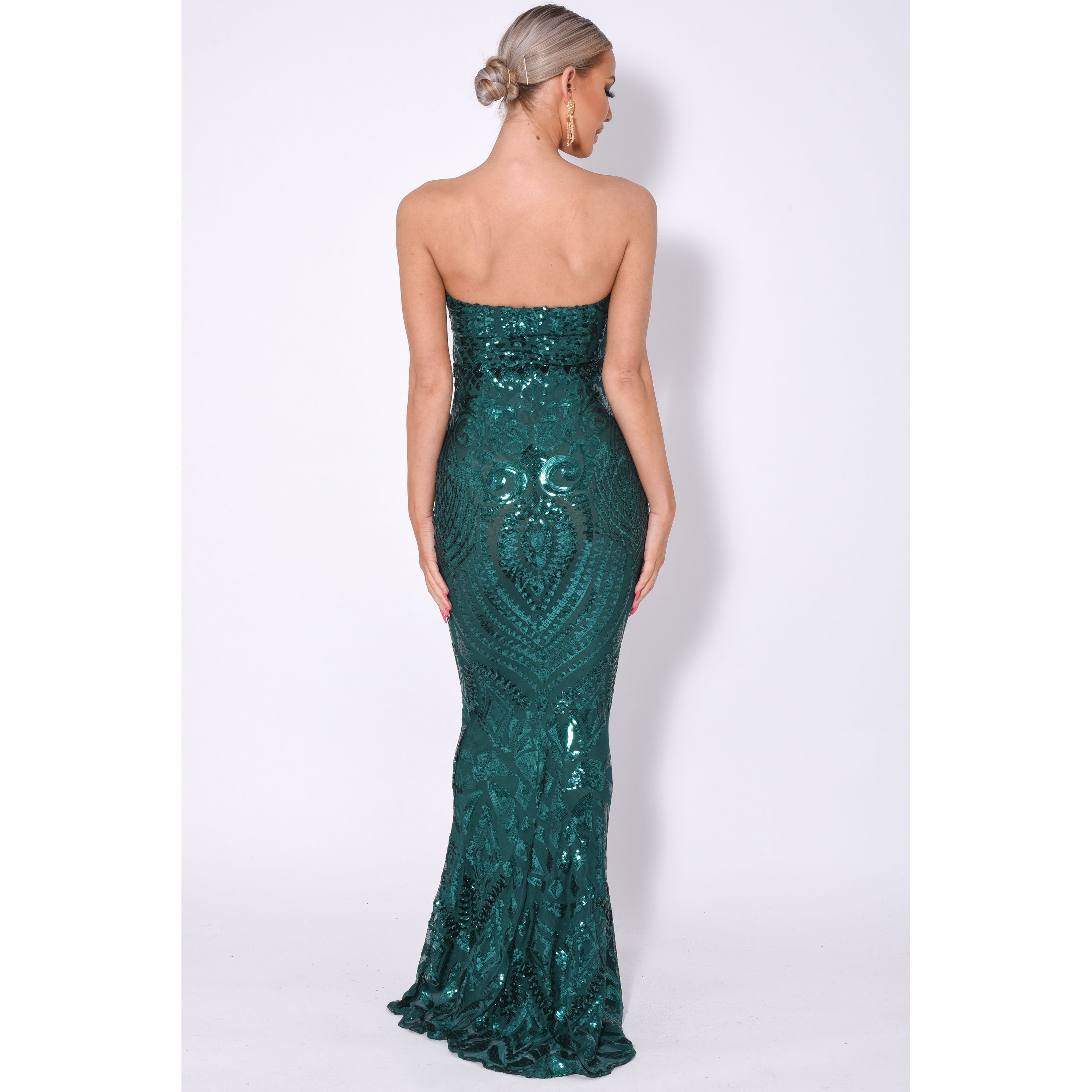 Kenza Green Luxe Sweetheart Plunge Sequin Embellished Fishtail