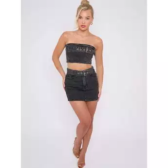 Black denim skirt co ord store