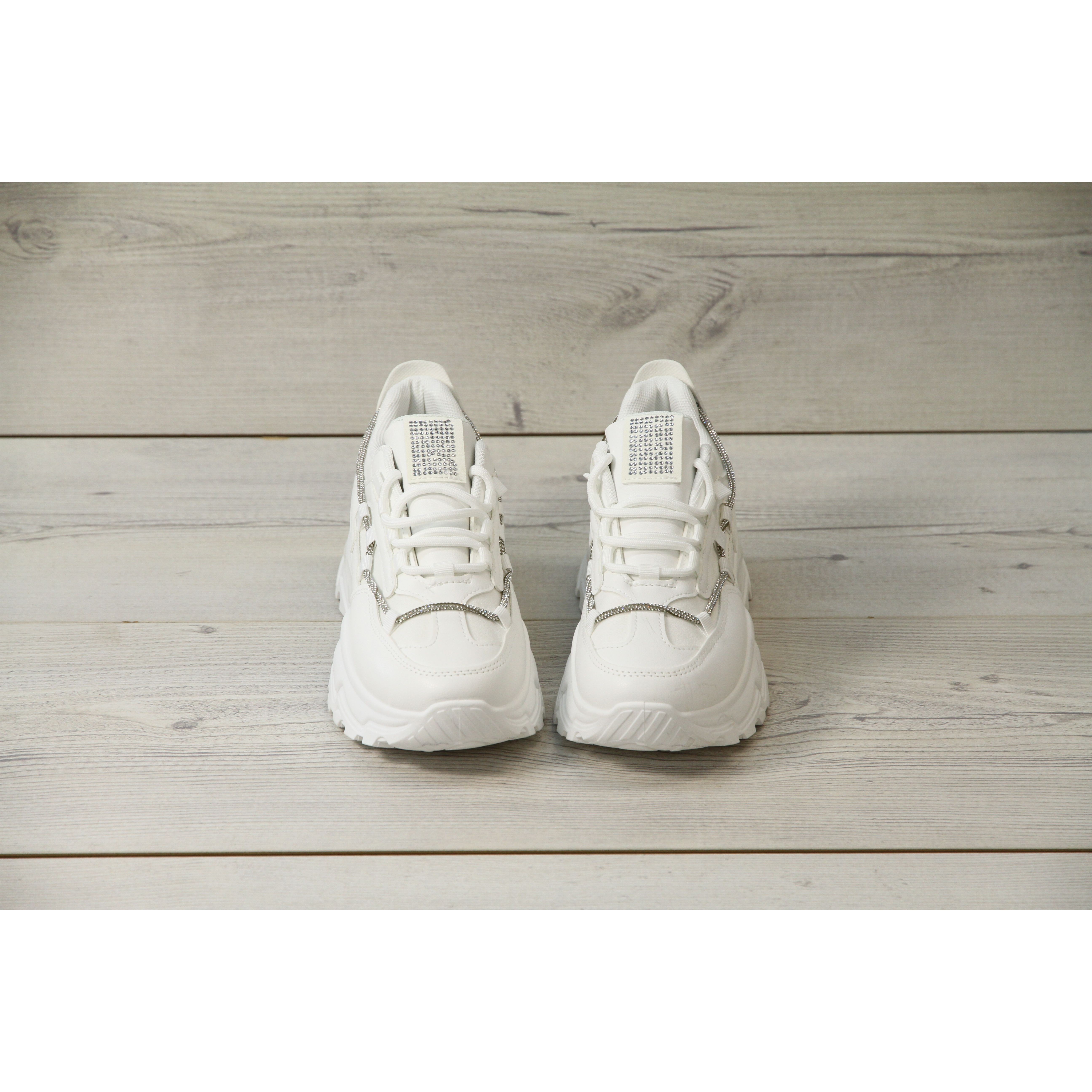 Womens Chunky Sneakers with Sparkling Glitter Decor 2376 WHITE
