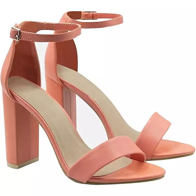 Coral Barely There Strappy Block Heels Go Wholesale
