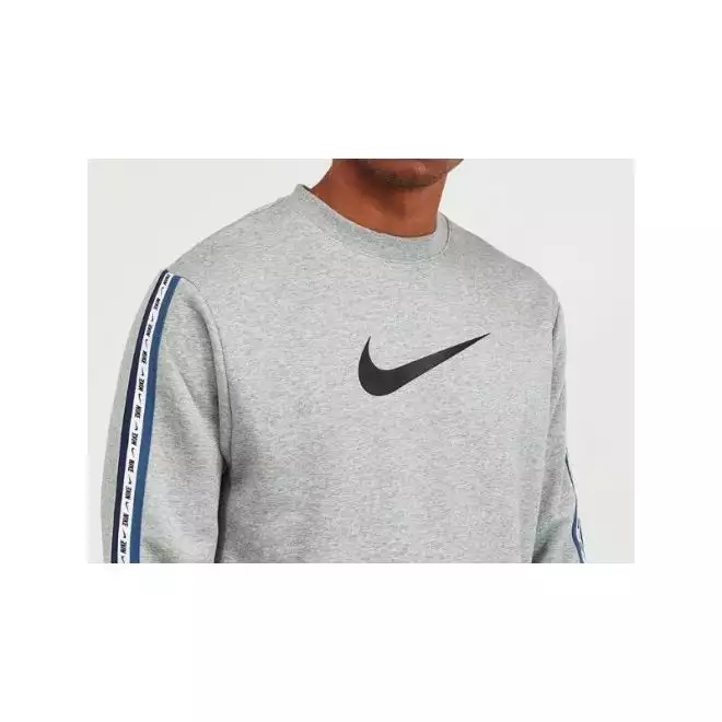 Nike repeat pack logo taping crew neck sweat in grey outlet