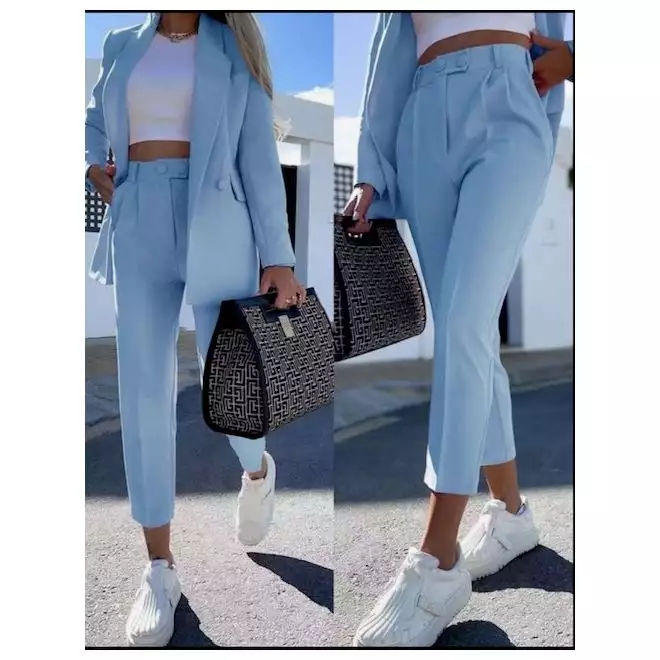 Black Long Blazer And Trousers Set Go Wholesale