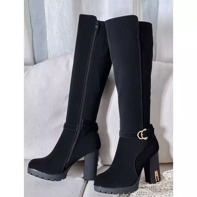 Black Suede Block Heel Buckle Zip | Go Wholesale