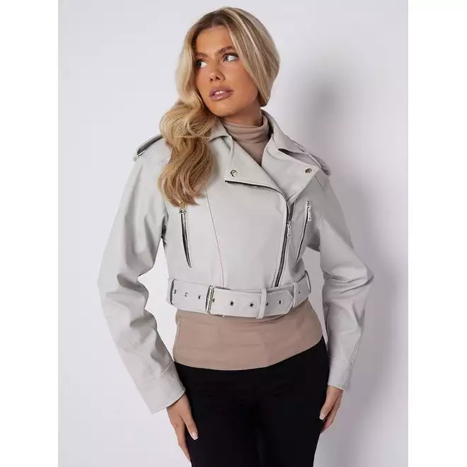Faux leather jacket with belt sale
