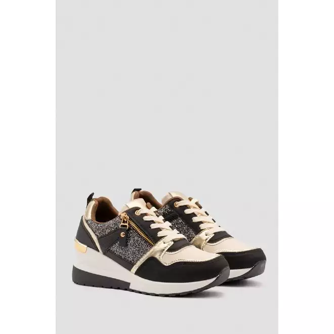 Black trainers with gold zip hot sale
